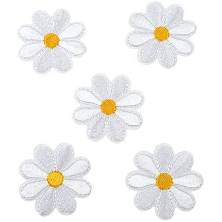 Set of 5 White Flower Petals Iron/ Sew On Embroidered Patch Appliqués Badge